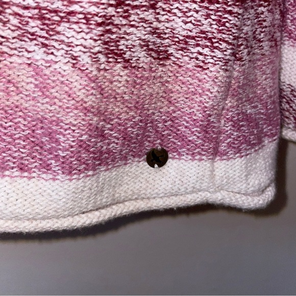 Eddie Bauer Striped Pink and White Notch Neck Rolled Hem Sweater Size Large - Picture 5 of 6